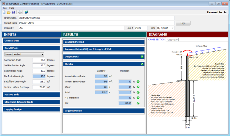 Cantilever Shoring Software - SoilStructure Software
