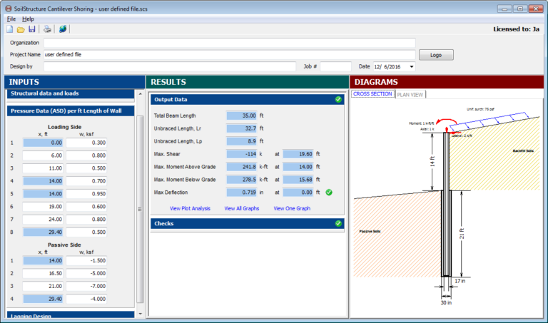Cantilever Shoring Software - SoilStructure Software