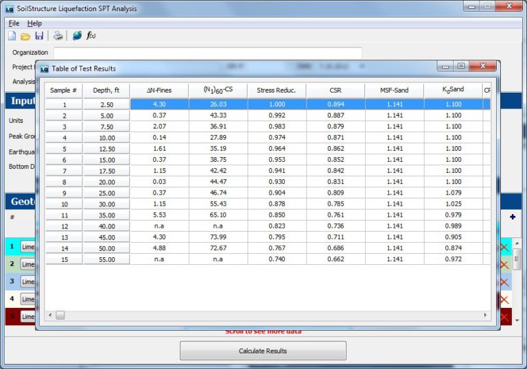Liquefaction SPT Software - SoilStructure Software