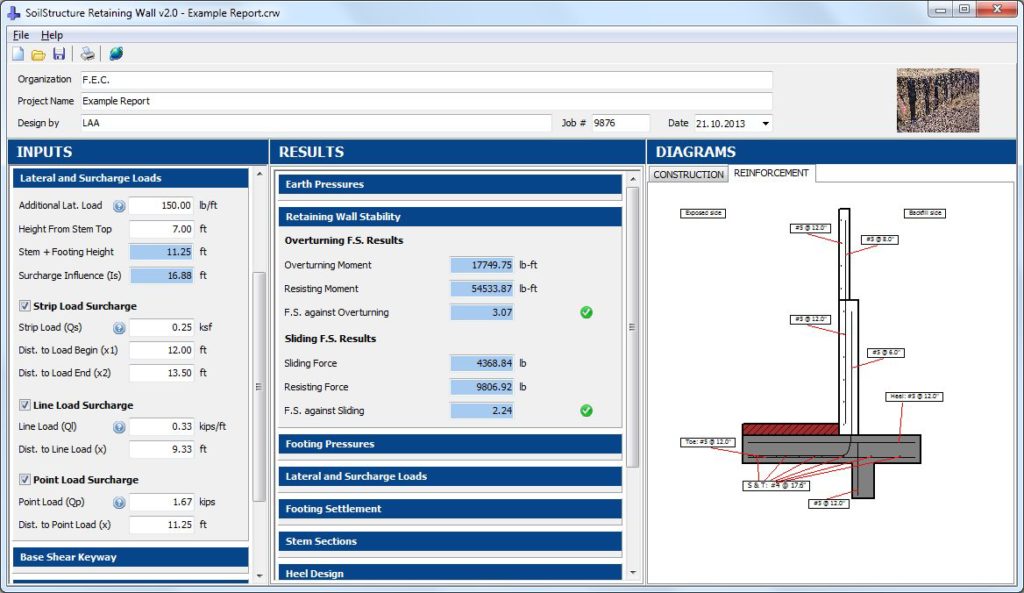 Retaining Wall Screen Shot 2 - SoilStructure Software